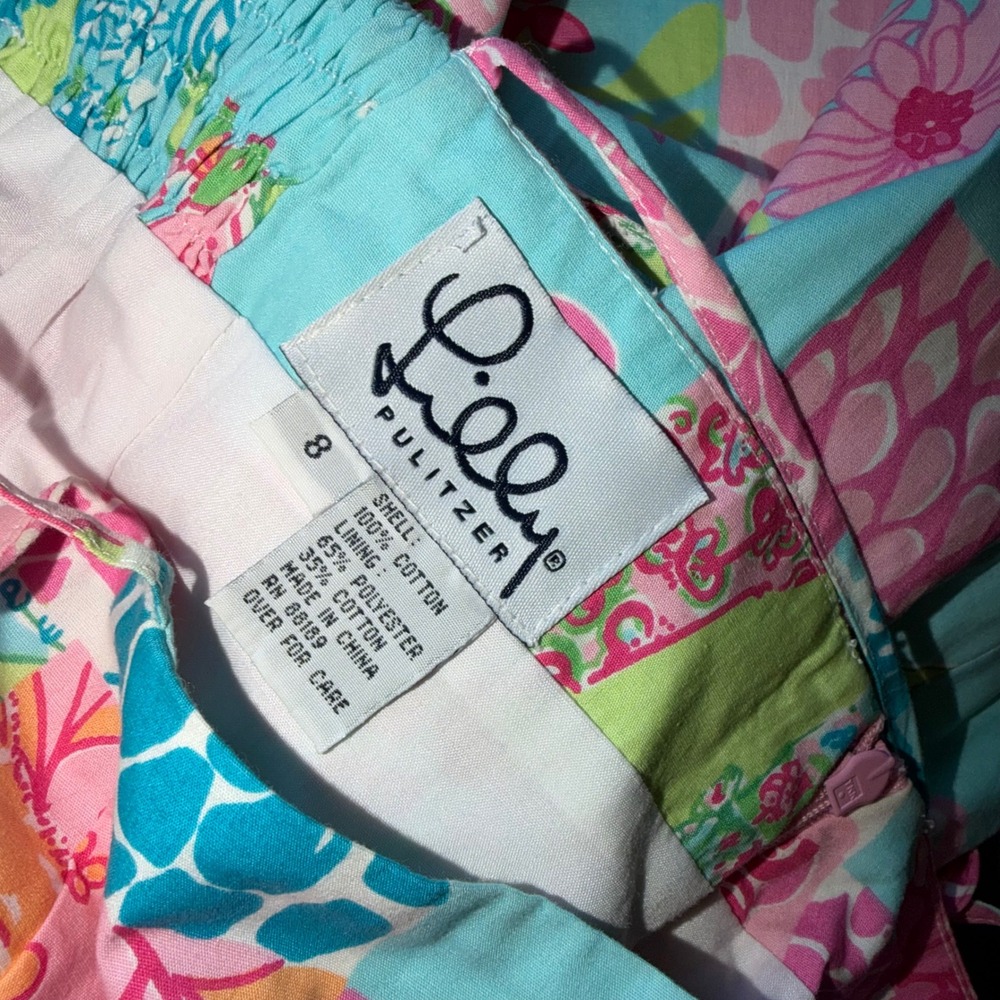 Vintage Lilly Pulitzer Patchwork Resortwear Cotton Shift Dress Pink Blue Size 8 - Picture 3 of 12